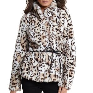 WHBM Leopard Print Faux Fur Jacket